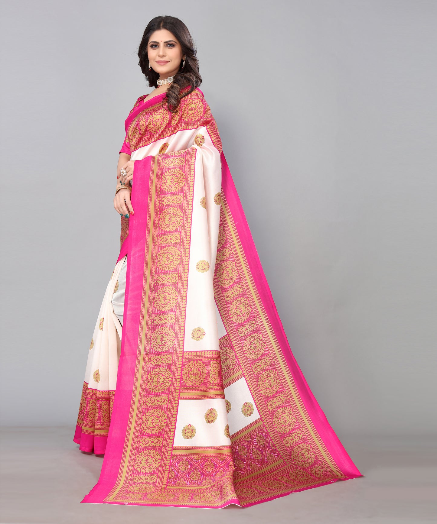 TARSHIKA PINK FLORAL PRINT MYSORE ARTSILK SAREE