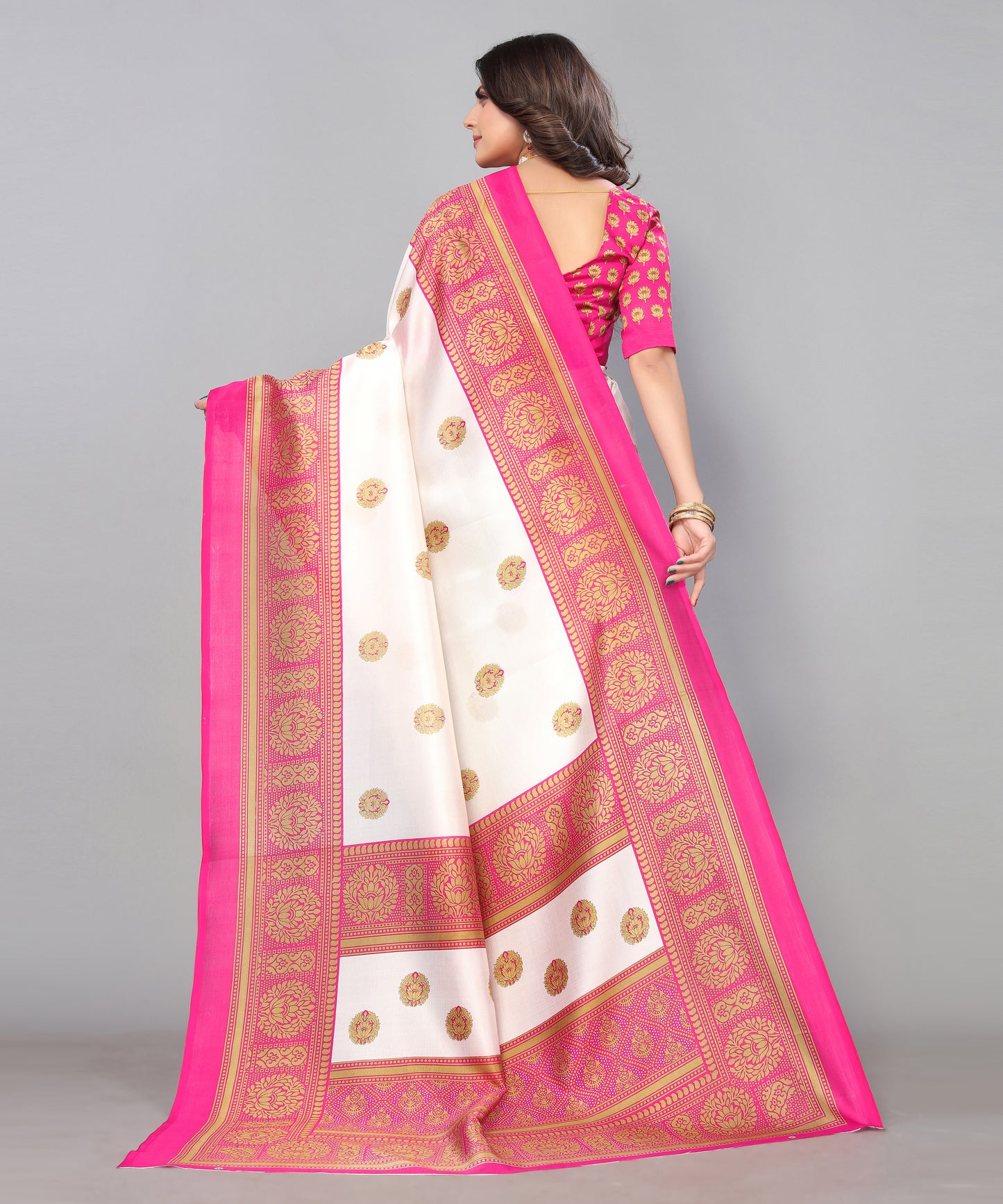 TARSHIKA PINK FLORAL PRINT MYSORE ARTSILK SAREE