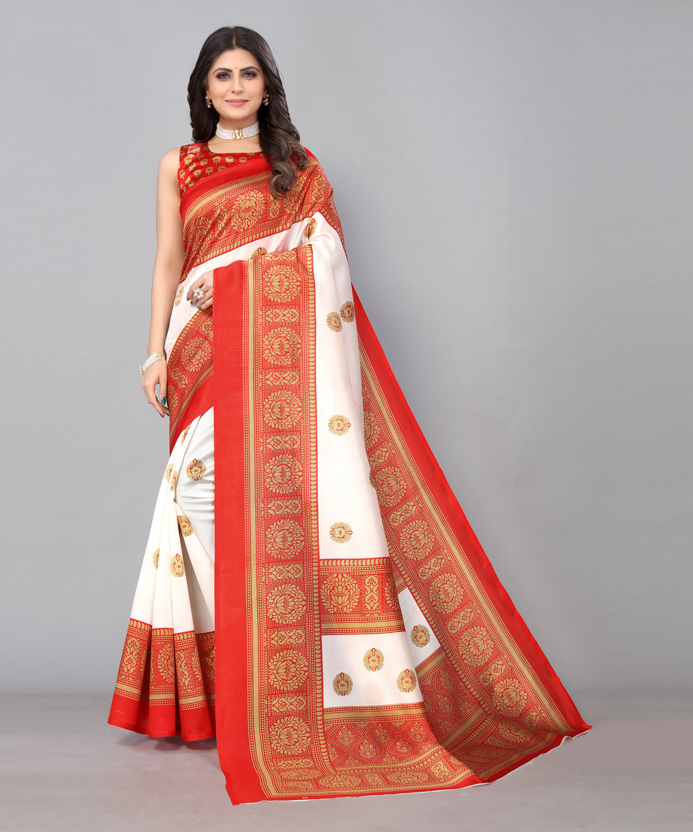 TARSHIKA RED FLORAL PRINT MYSORE ARTSILK SAREE