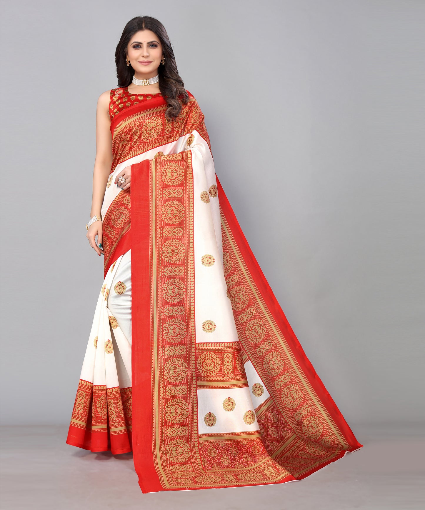 TARSHIKA RED FLORAL PRINT MYSORE ARTSILK SAREE