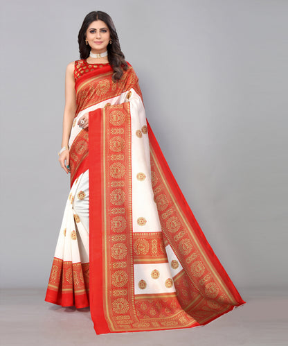 TARSHIKA RED FLORAL PRINT MYSORE ARTSILK SAREE