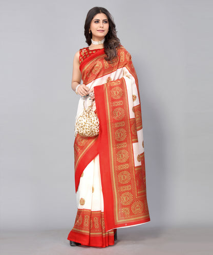 TARSHIKA RED FLORAL PRINT MYSORE ARTSILK SAREE