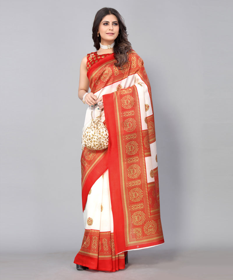 TARSHIKA RED FLORAL PRINT MYSORE ARTSILK SAREE