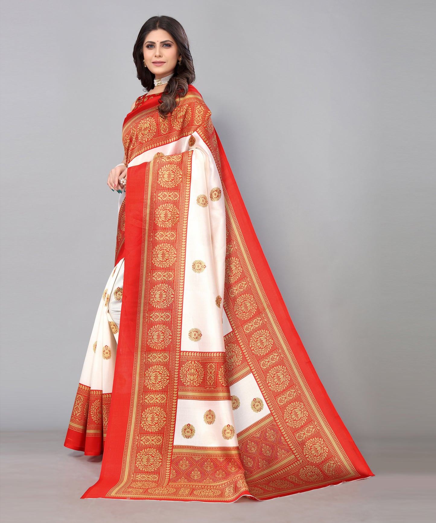 TARSHIKA RED FLORAL PRINT MYSORE ARTSILK SAREE