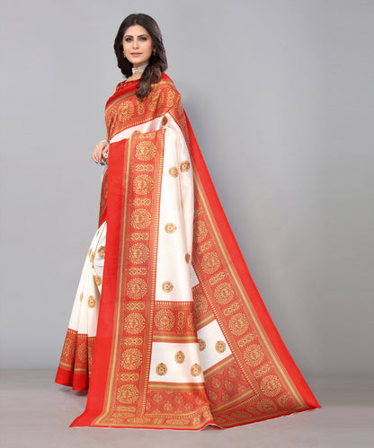 TARSHIKA RED FLORAL PRINT MYSORE ARTSILK SAREE