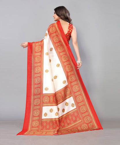 TARSHIKA RED FLORAL PRINT MYSORE ARTSILK SAREE