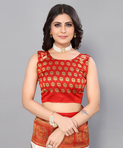 TARSHIKA RED FLORAL PRINT MYSORE ARTSILK SAREE