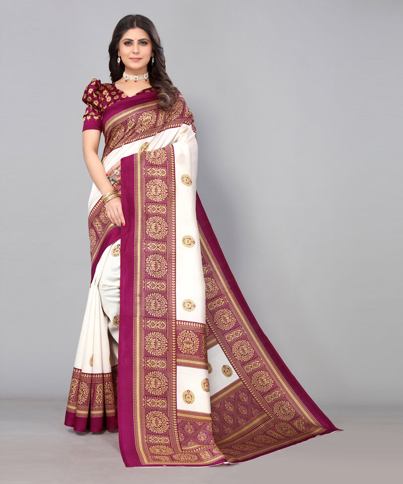 TARSHIKA WINE FLORAL PRINT MYSORE ARTSILK SAREE