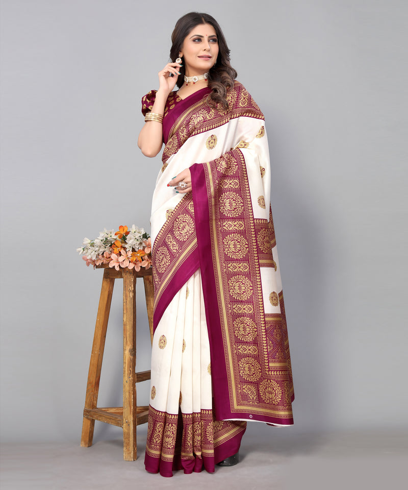TARSHIKA WINE FLORAL PRINT MYSORE ARTSILK SAREE