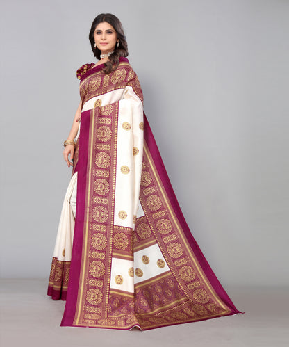 TARSHIKA WINE FLORAL PRINT MYSORE ARTSILK SAREE
