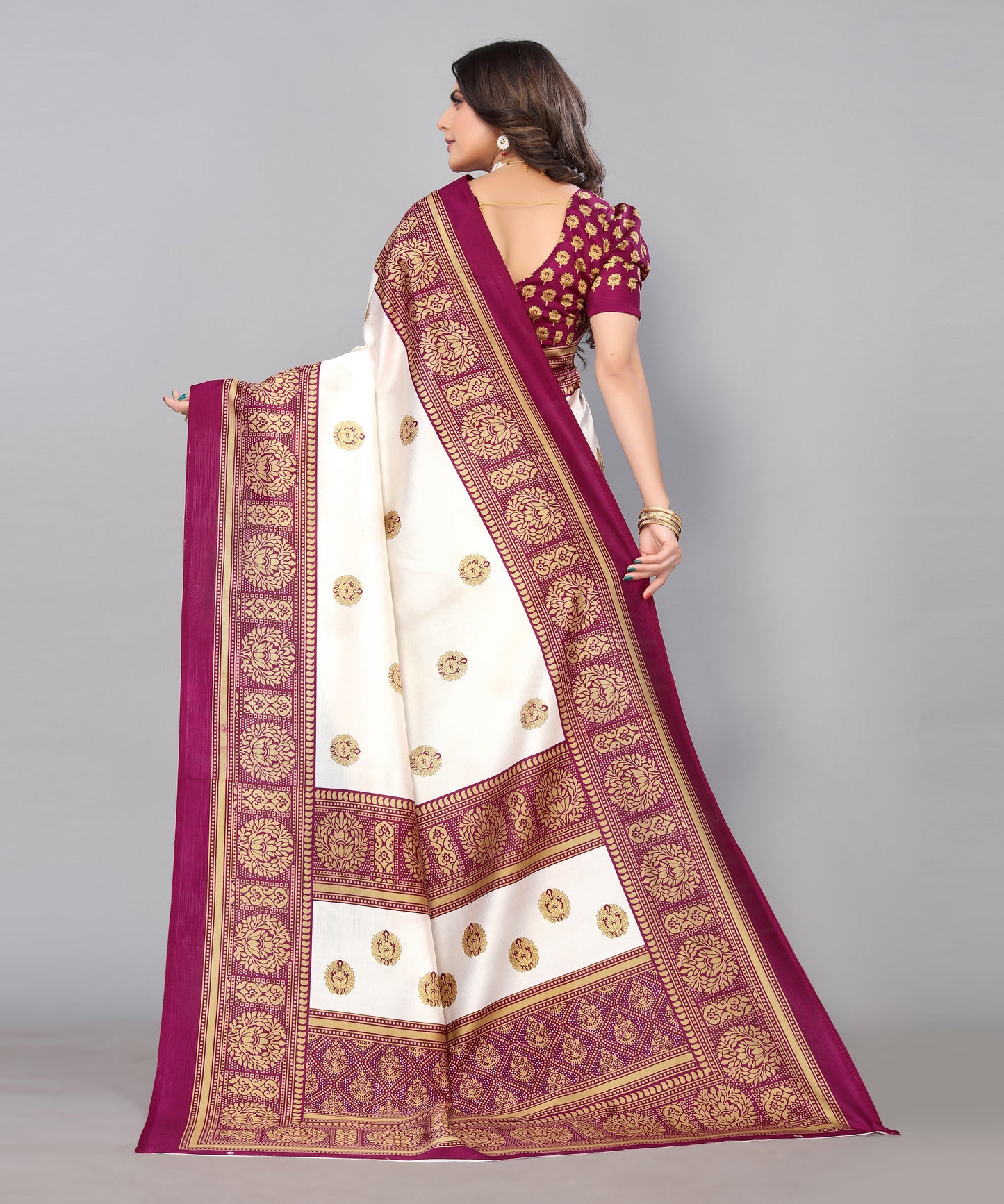 TARSHIKA WINE FLORAL PRINT MYSORE ARTSILK SAREE