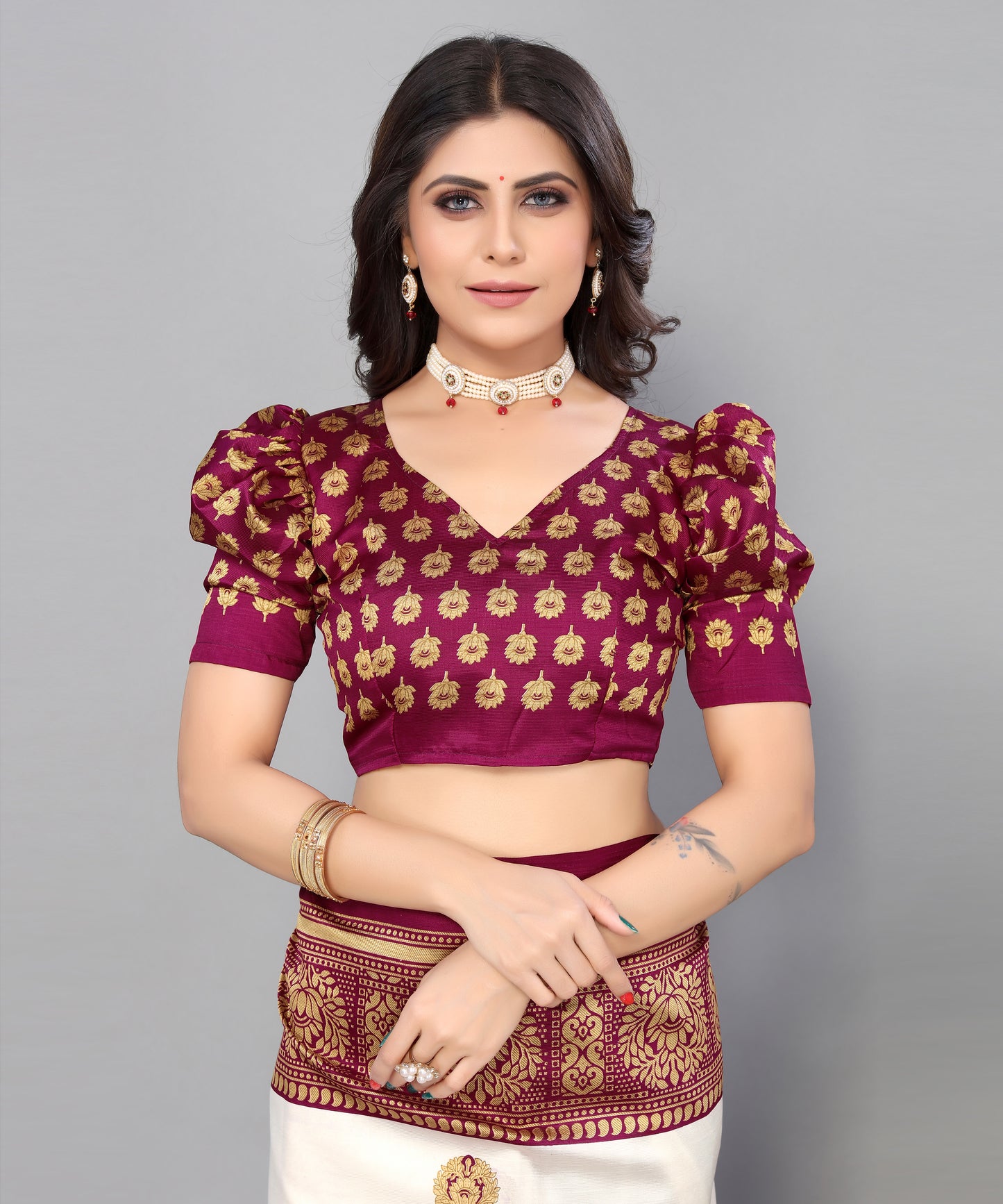 TARSHIKA WINE FLORAL PRINT MYSORE ARTSILK SAREE