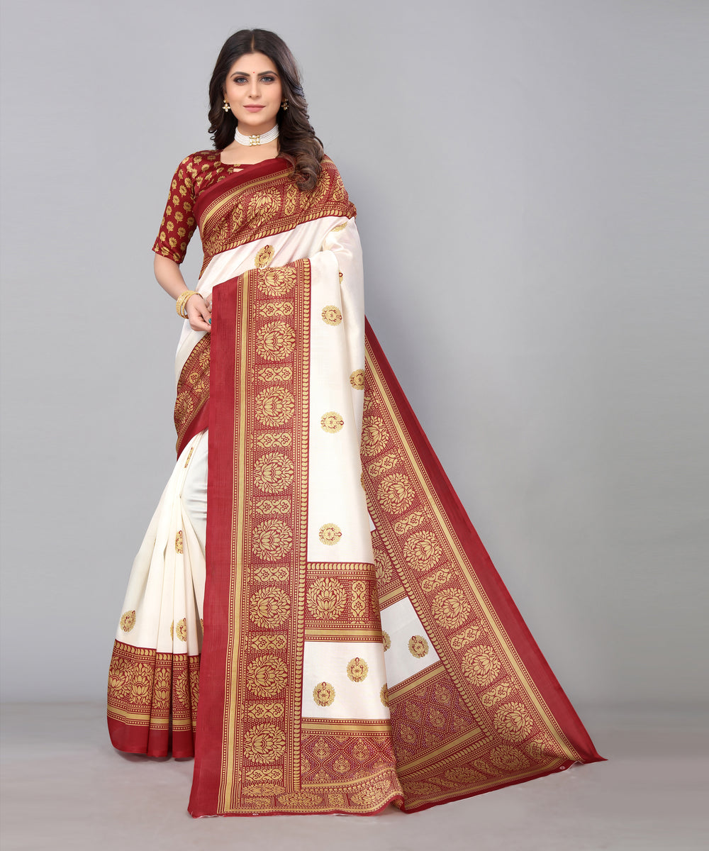 TARSHIKA MAROON FLORAL PRINT MYSORE ARTSILK SAREE