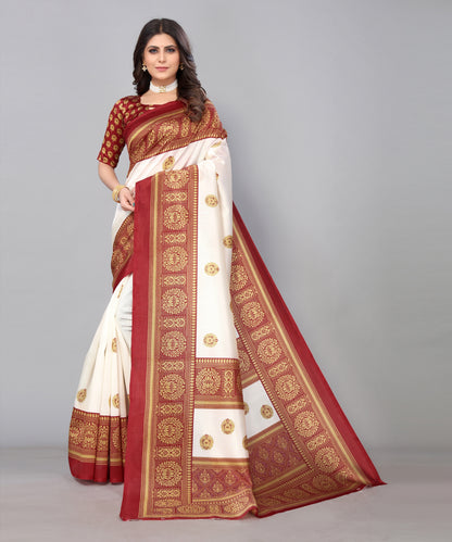 TARSHIKA MAROON FLORAL PRINT MYSORE ARTSILK SAREE