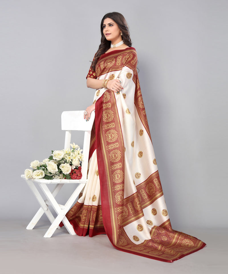 TARSHIKA MAROON FLORAL PRINT MYSORE ARTSILK SAREE