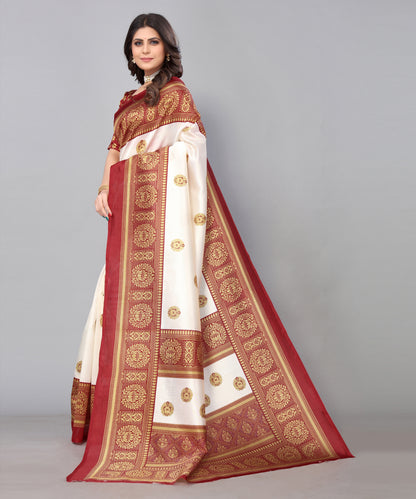 TARSHIKA MAROON FLORAL PRINT MYSORE ARTSILK SAREE