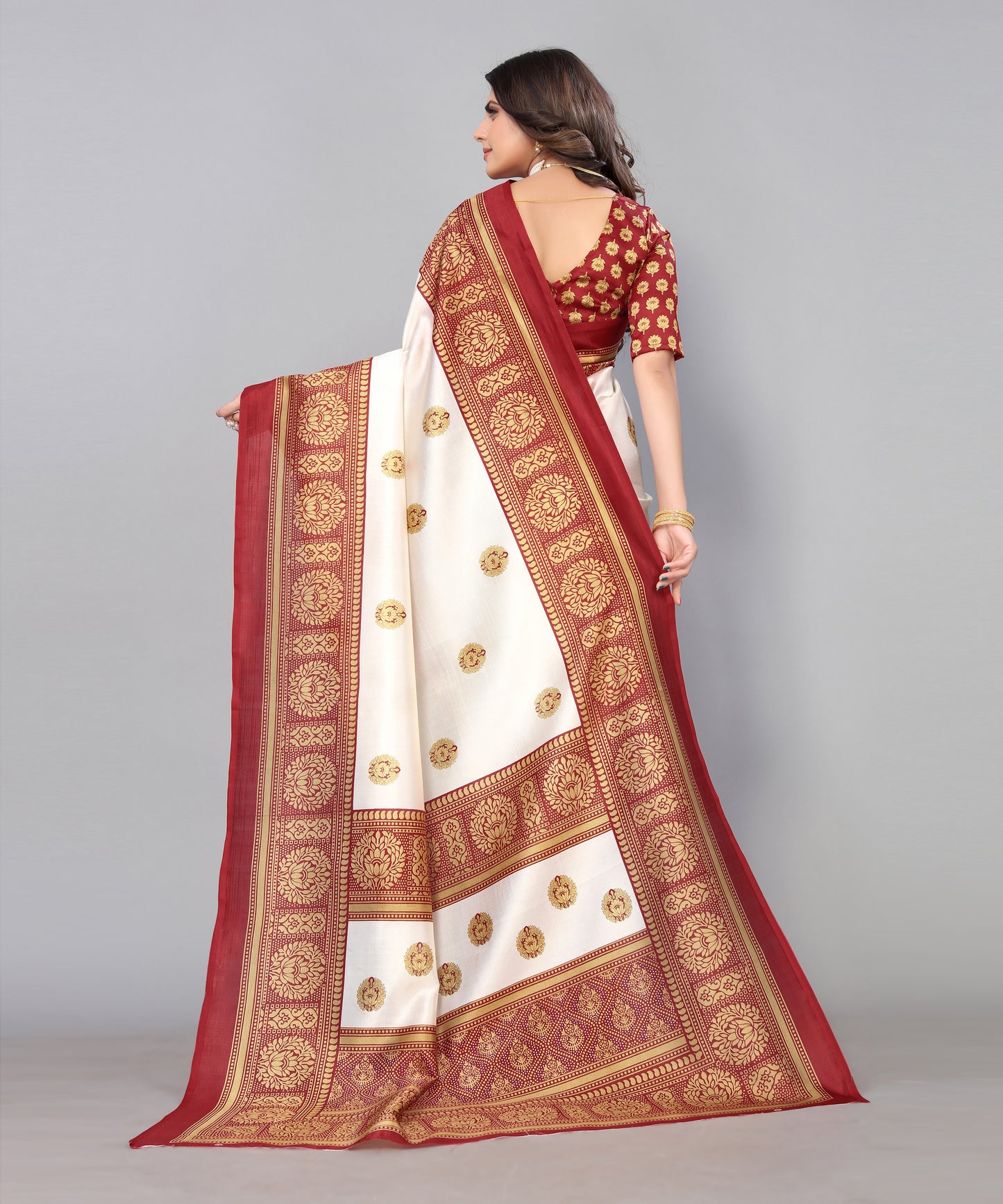 TARSHIKA MAROON FLORAL PRINT MYSORE ARTSILK SAREE