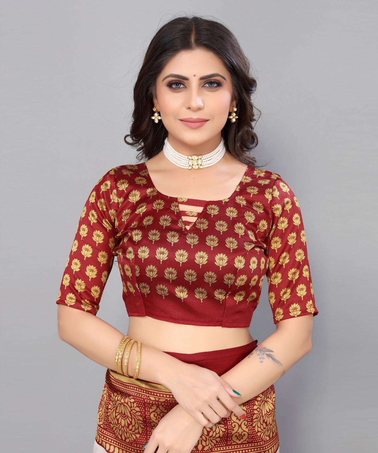TARSHIKA MAROON FLORAL PRINT MYSORE ARTSILK SAREE