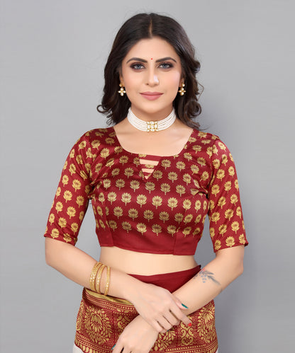 TARSHIKA MAROON FLORAL PRINT MYSORE ARTSILK SAREE