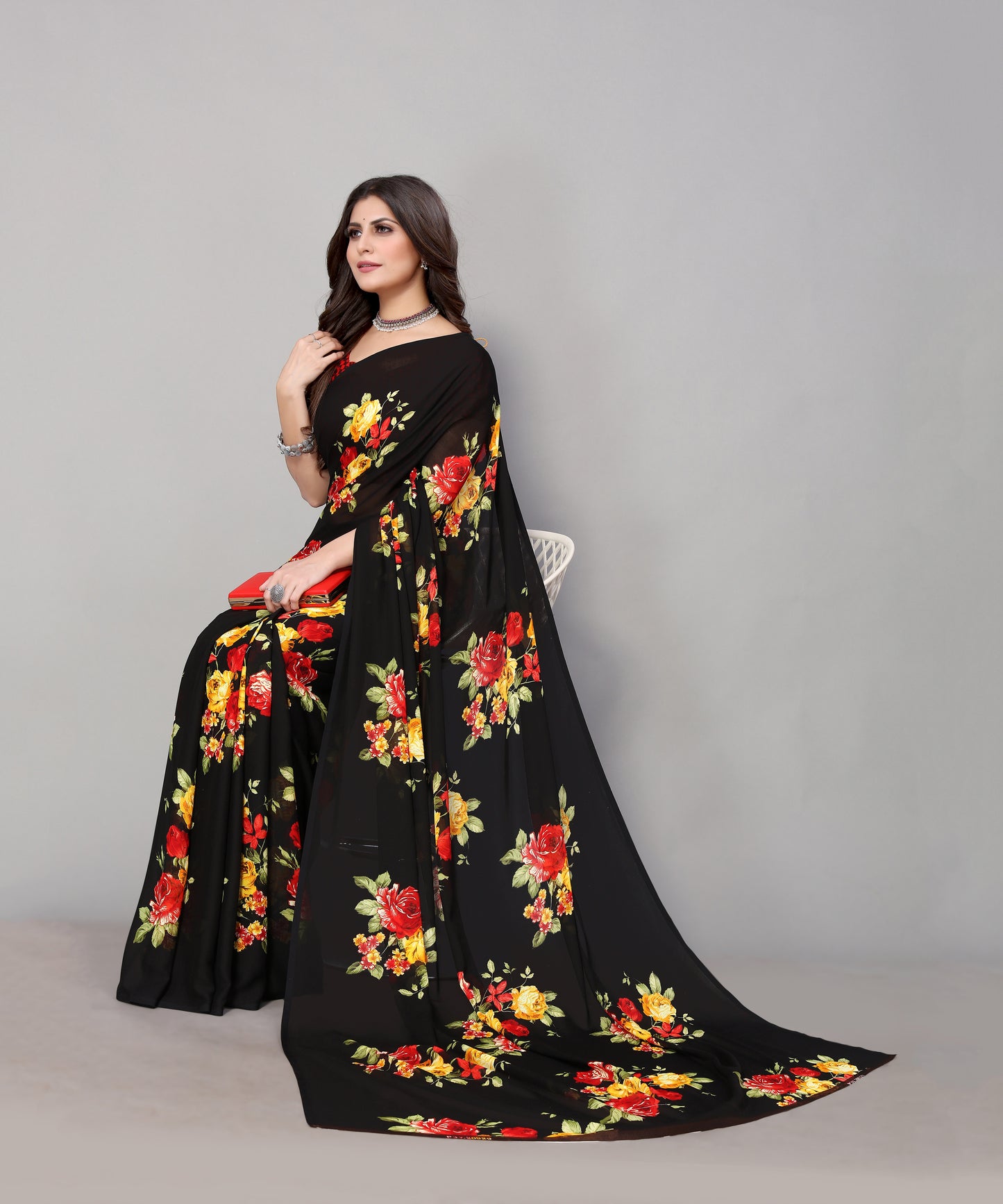 TARSHIKA BLACK PRINTED GEORGETTE SAREE