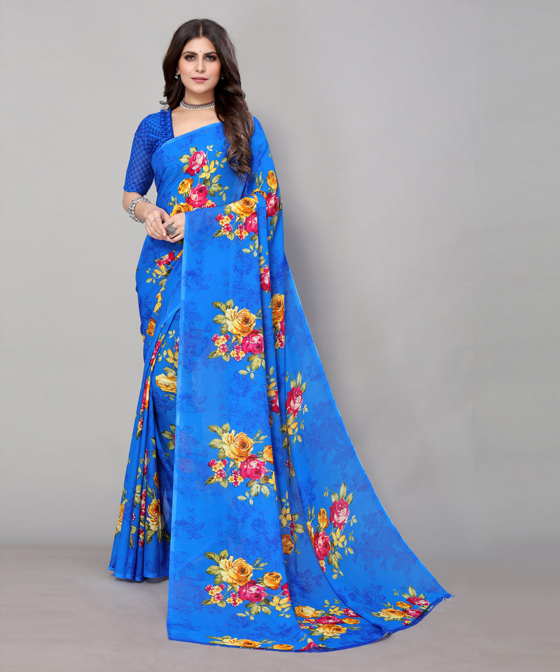 TARSHIKA BLUE PRINTED GEORGETTE SAREE