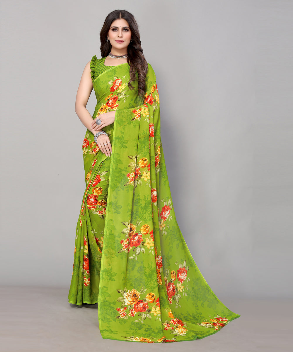 TARSHIKA GREEN PRINTED GEORGETTE SAREE