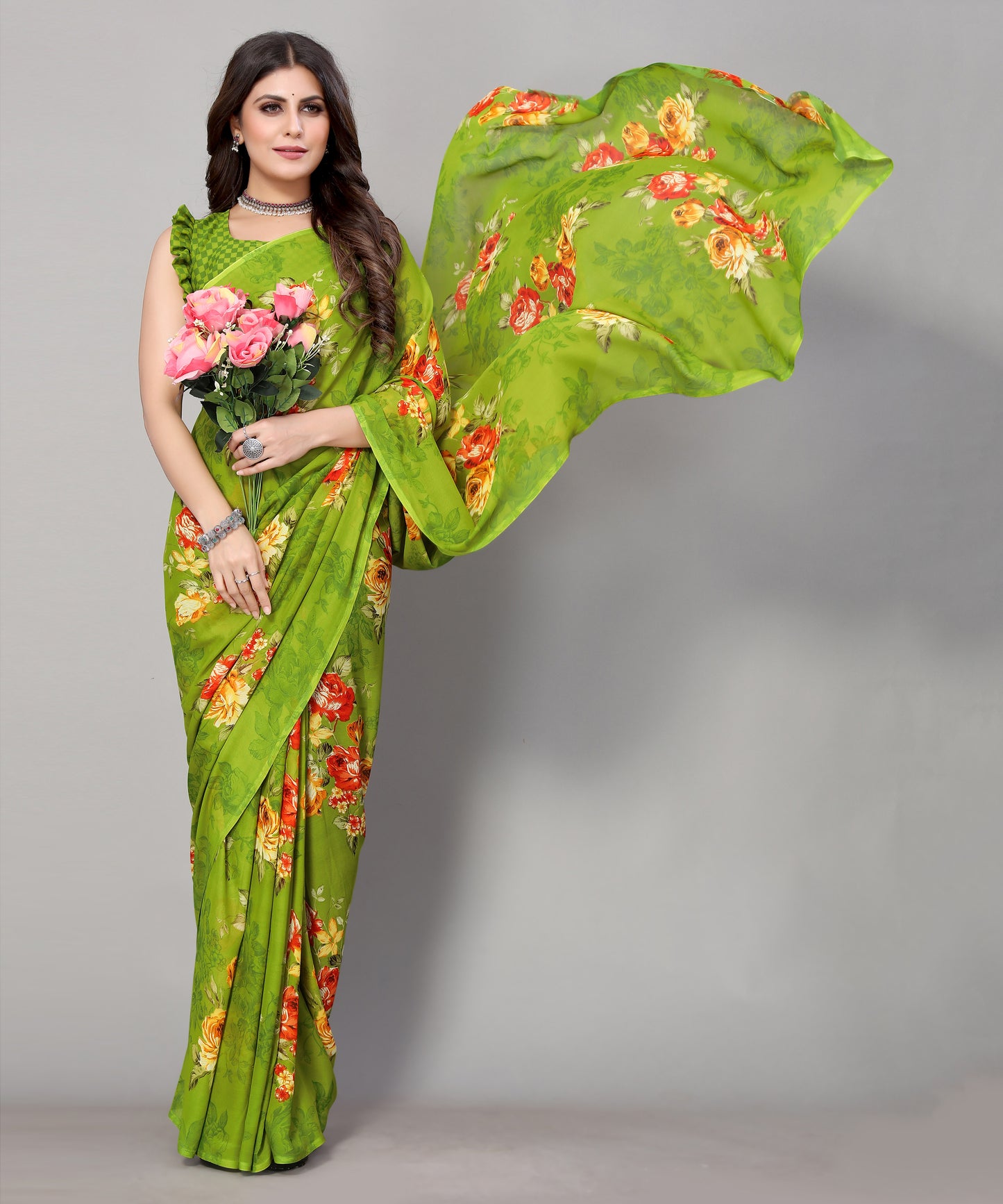 TARSHIKA GREEN PRINTED GEORGETTE SAREE