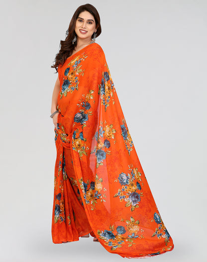 TARSHIKA ORANGE PRINTED GEORGETTE SAREE