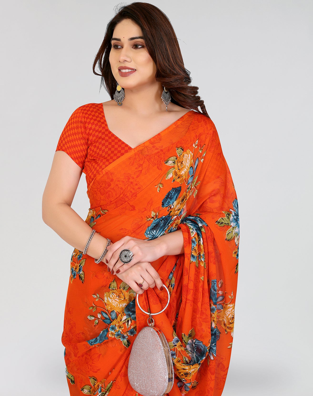 TARSHIKA ORANGE PRINTED GEORGETTE SAREE
