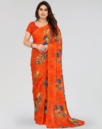 TARSHIKA ORANGE PRINTED GEORGETTE SAREE