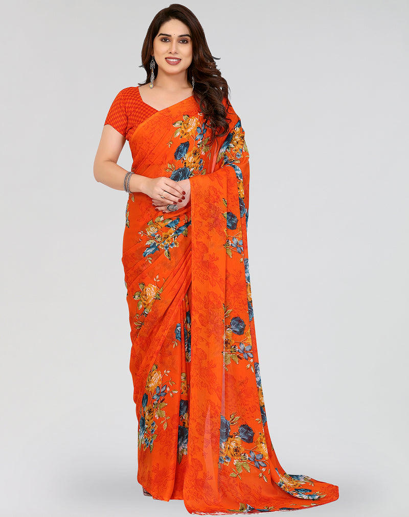 TARSHIKA ORANGE PRINTED GEORGETTE SAREE