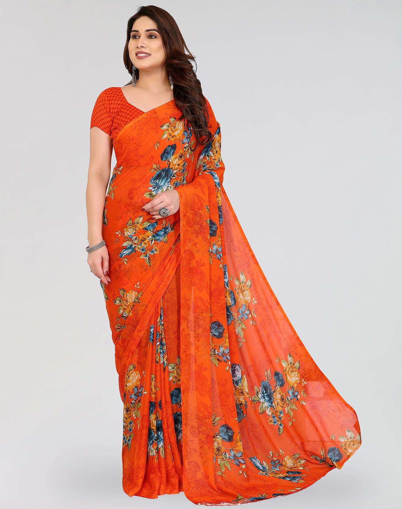 TARSHIKA ORANGE PRINTED GEORGETTE SAREE