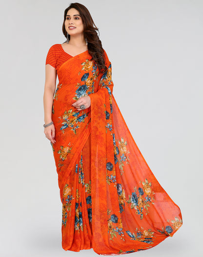 TARSHIKA ORANGE PRINTED GEORGETTE SAREE