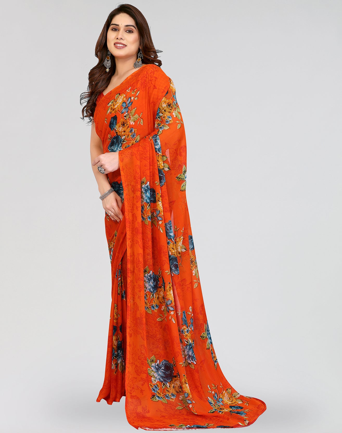 TARSHIKA ORANGE PRINTED GEORGETTE SAREE