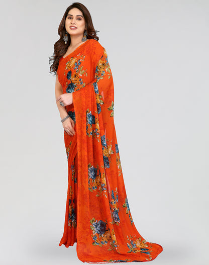 TARSHIKA ORANGE PRINTED GEORGETTE SAREE