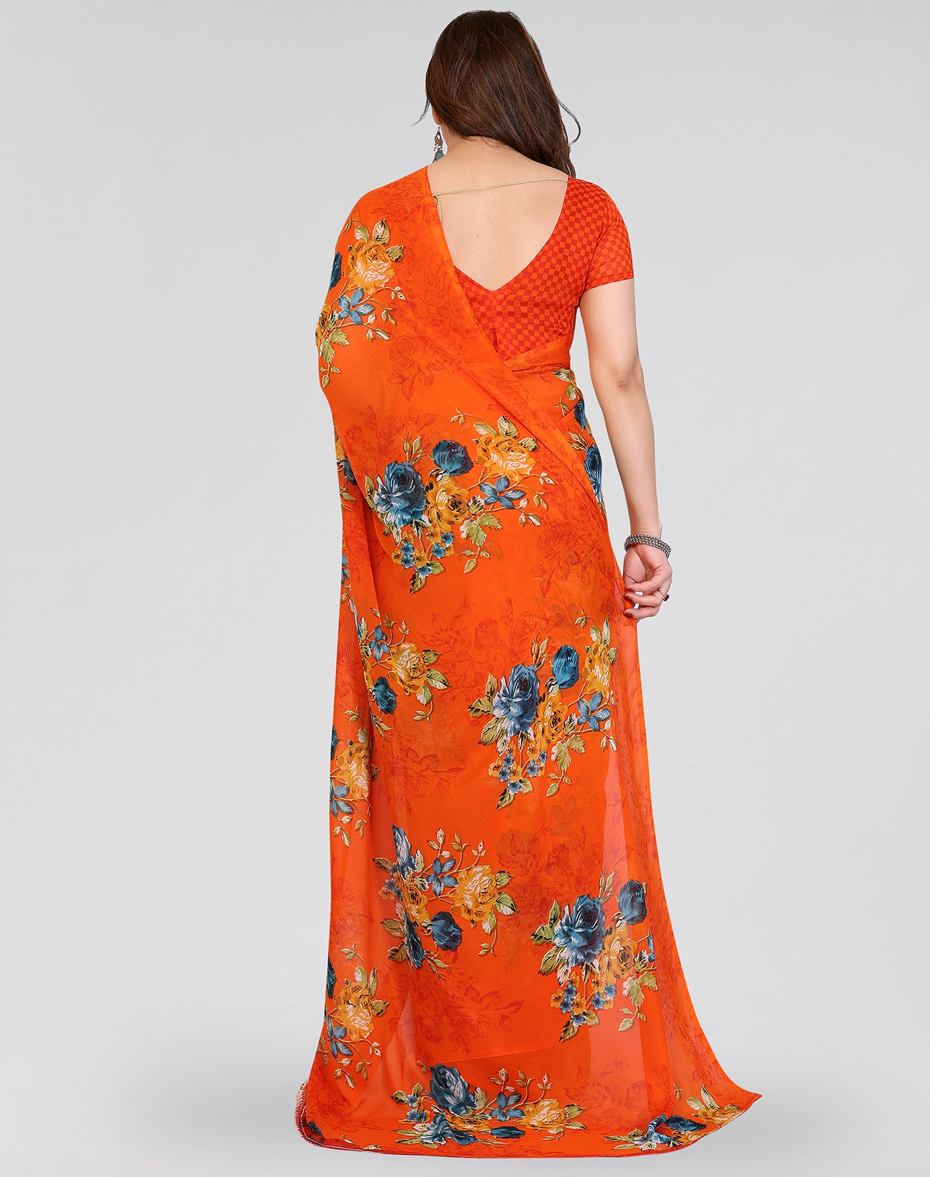 TARSHIKA ORANGE PRINTED GEORGETTE SAREE