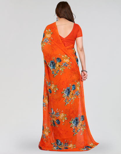 TARSHIKA ORANGE PRINTED GEORGETTE SAREE