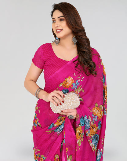 TARSHIKA PINK PRINTED GEORGETTE SAREE
