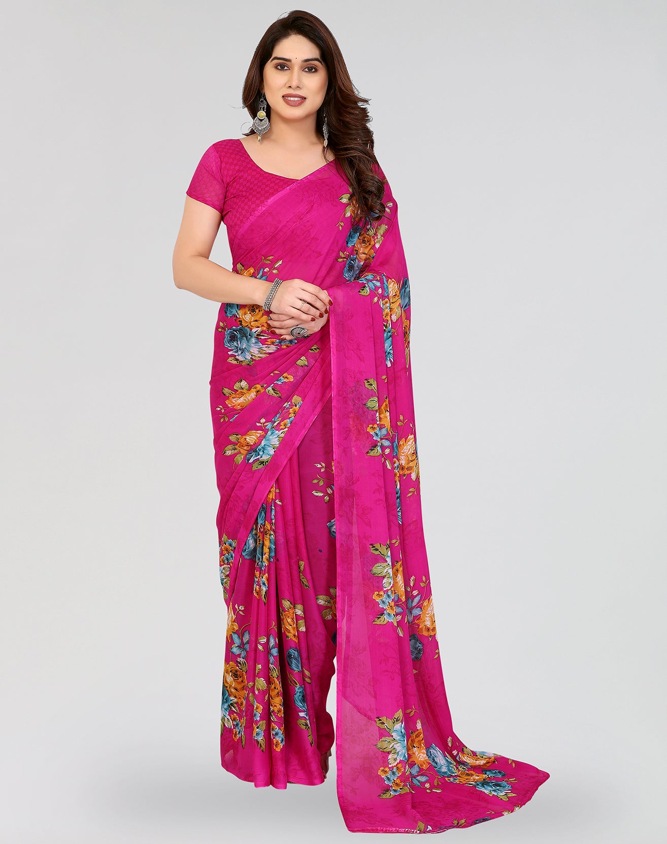 TARSHIKA PINK PRINTED GEORGETTE SAREE