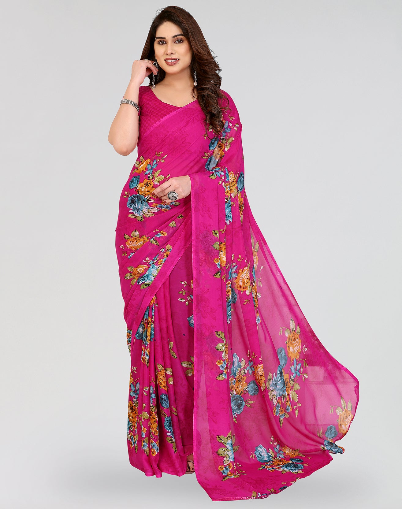 TARSHIKA PINK PRINTED GEORGETTE SAREE