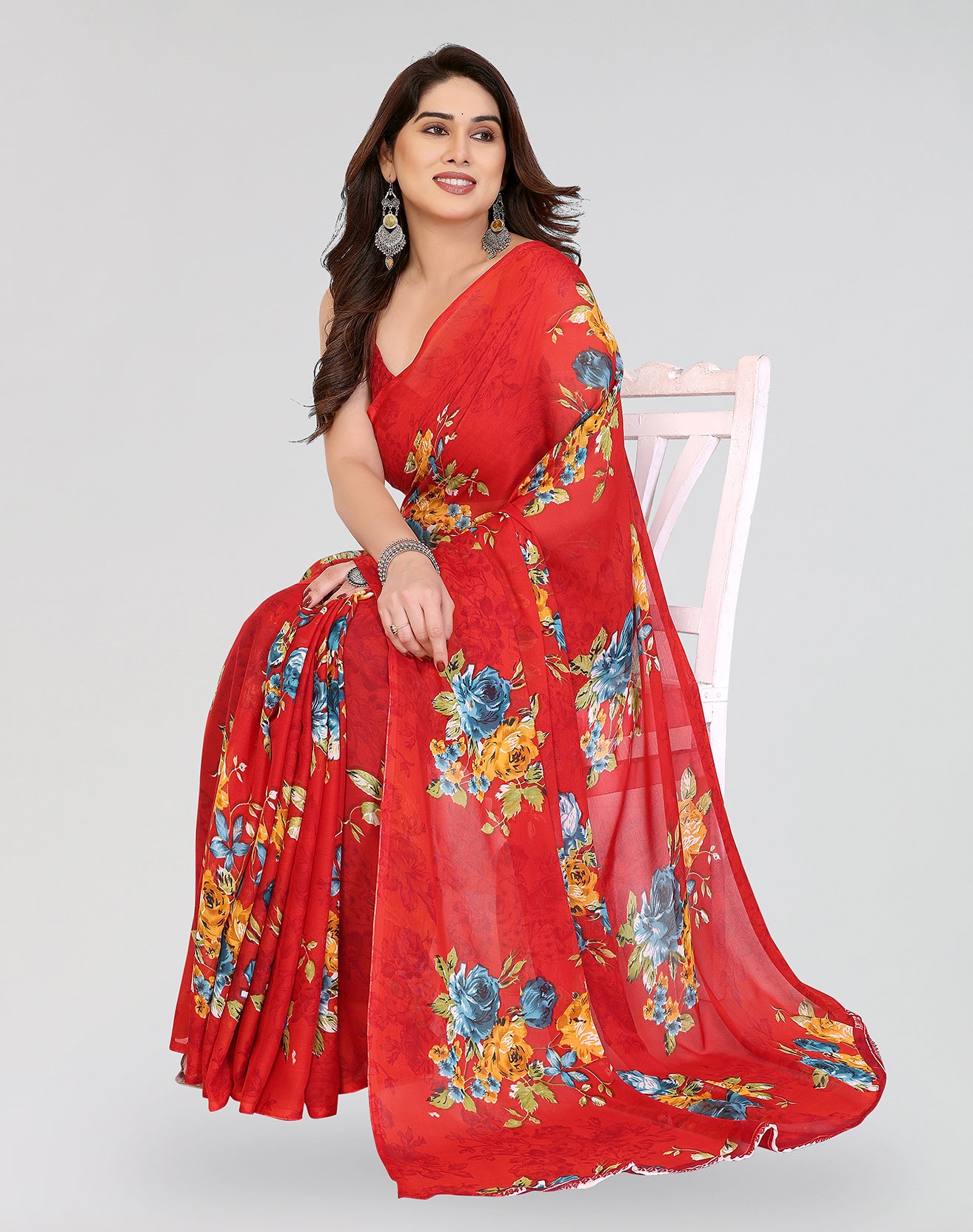 TARSHIKA RED PRINTED GEORGETTE SAREE