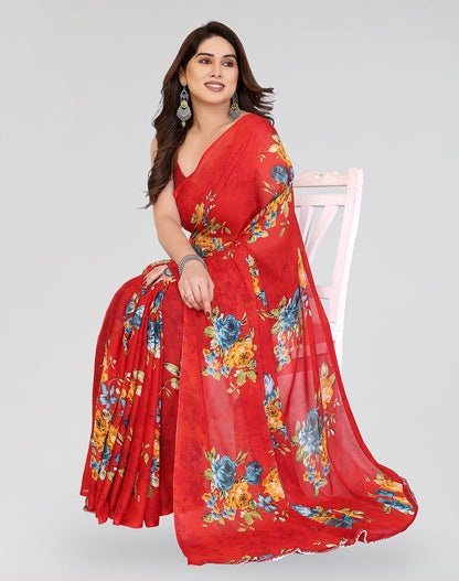 TARSHIKA RED PRINTED GEORGETTE SAREE