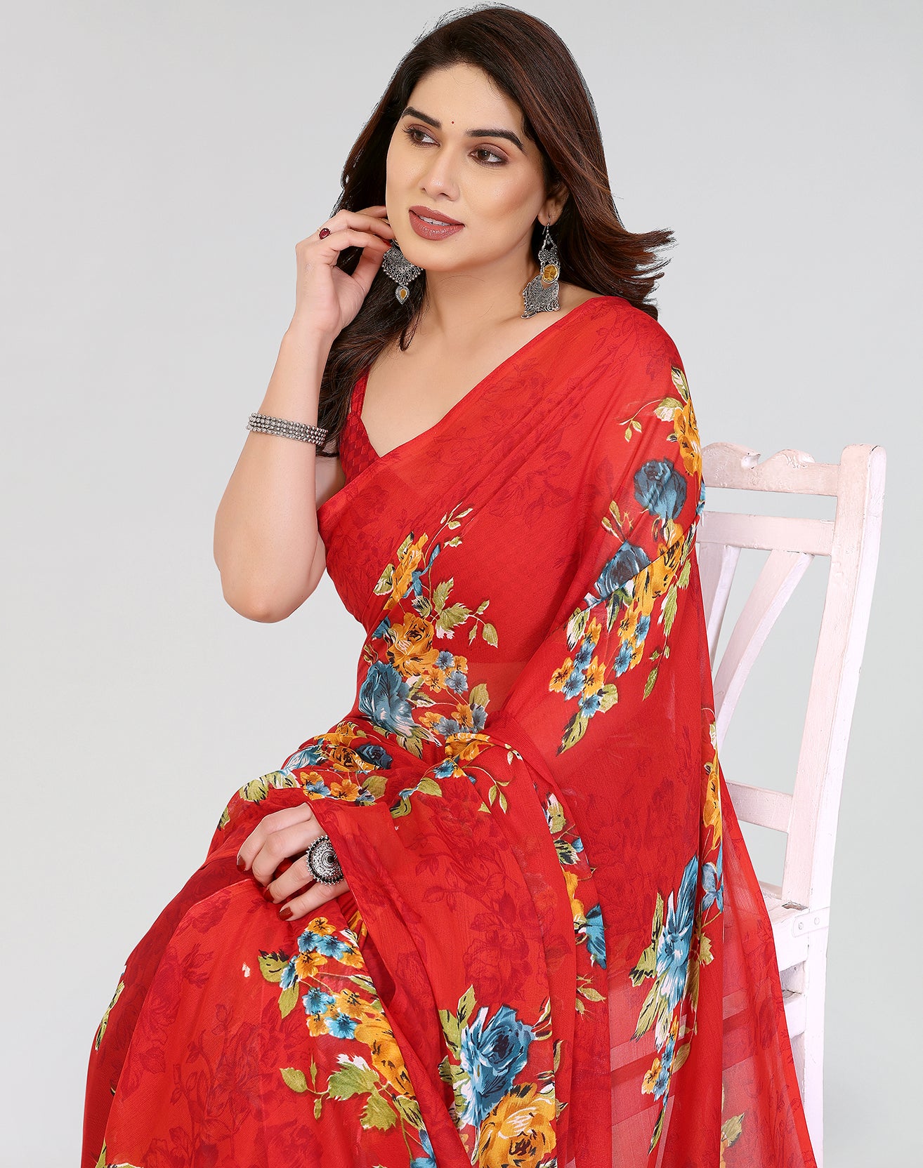 TARSHIKA RED PRINTED GEORGETTE SAREE