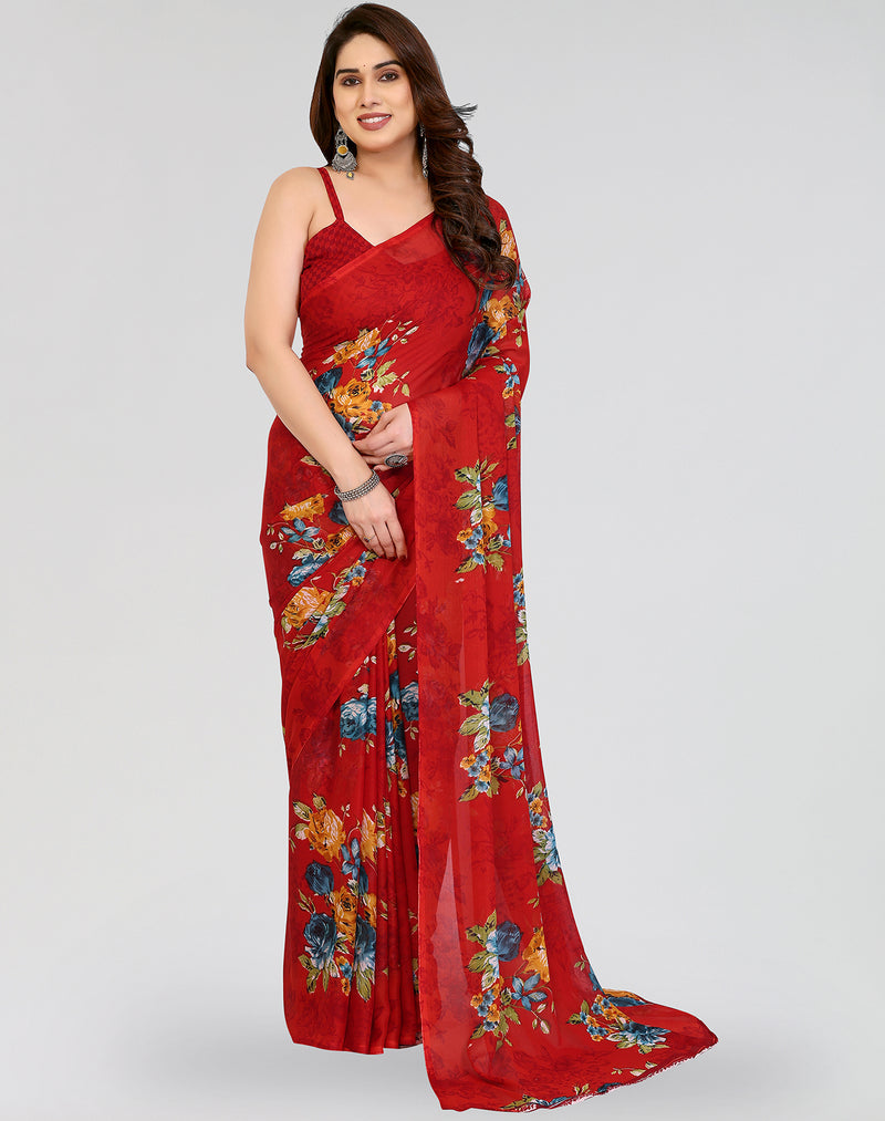 TARSHIKA RED PRINTED GEORGETTE SAREE
