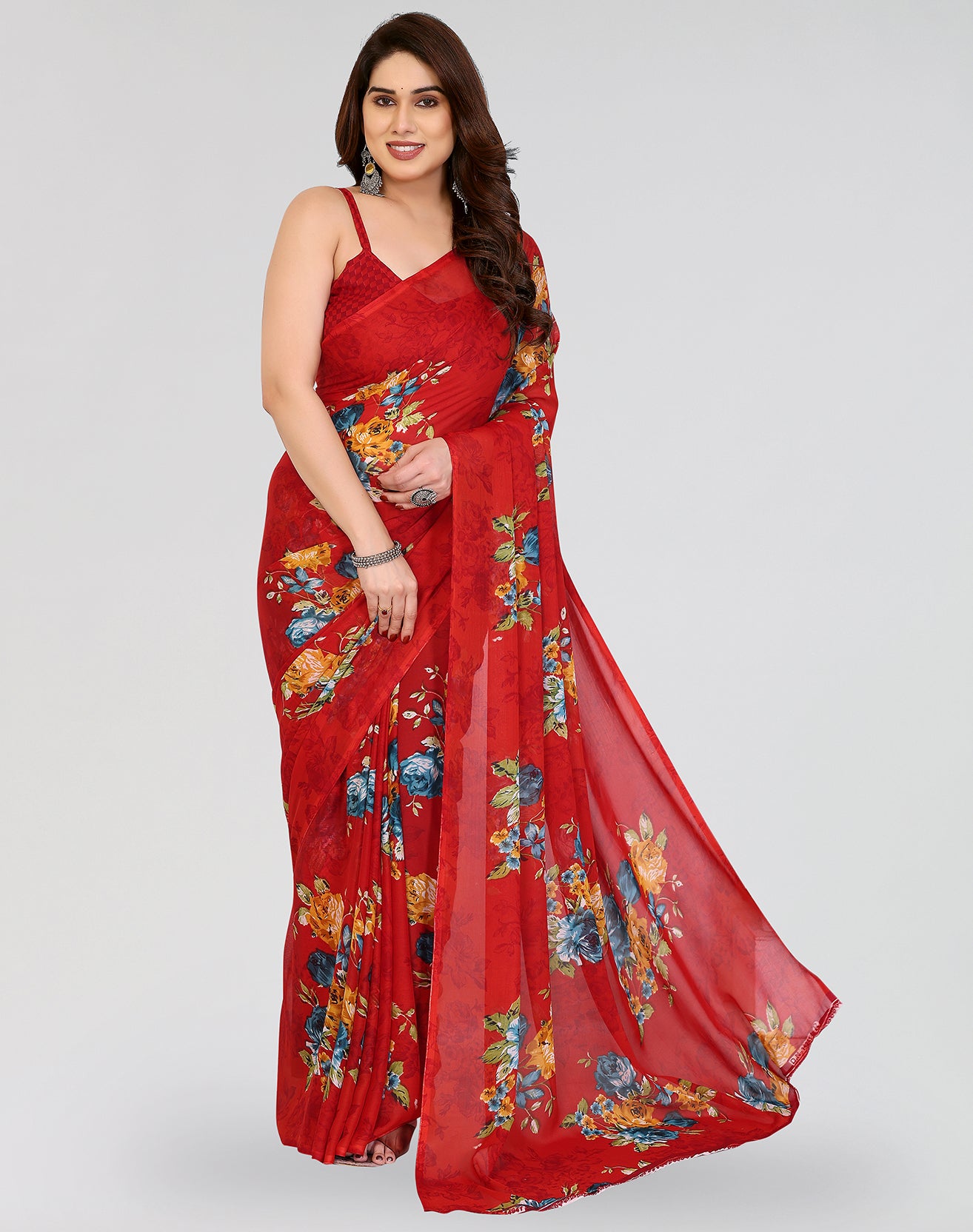 TARSHIKA RED PRINTED GEORGETTE SAREE