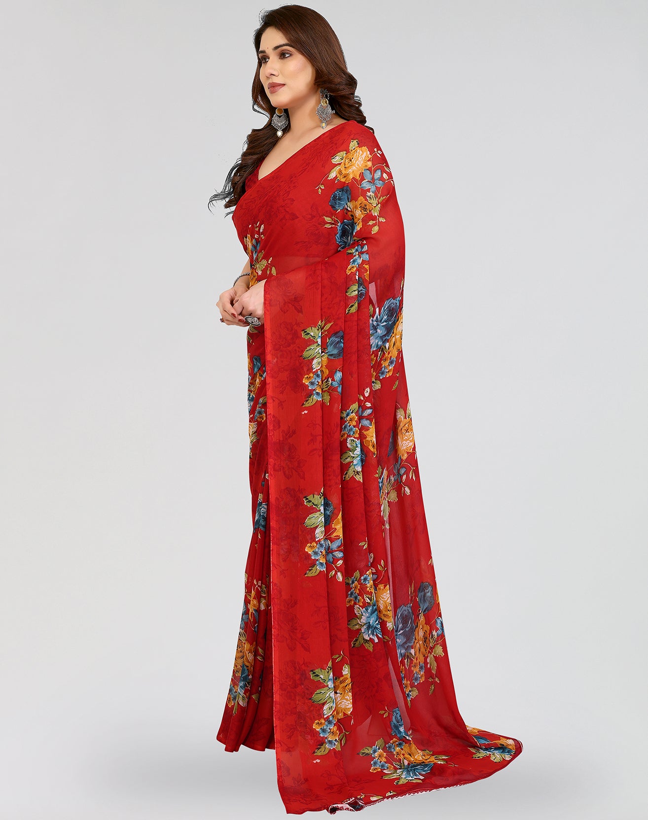 TARSHIKA RED PRINTED GEORGETTE SAREE