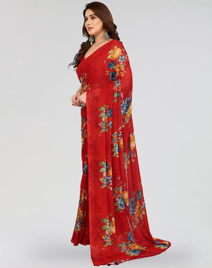 TARSHIKA RED PRINTED GEORGETTE SAREE