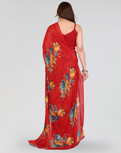 TARSHIKA RED PRINTED GEORGETTE SAREE