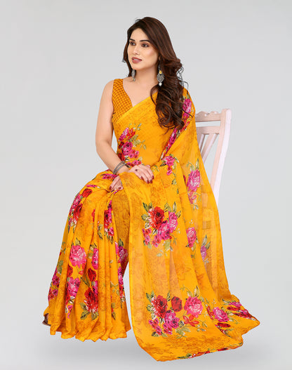 TARSHIKA YELLOW PRINTED GEORGETTE SAREE