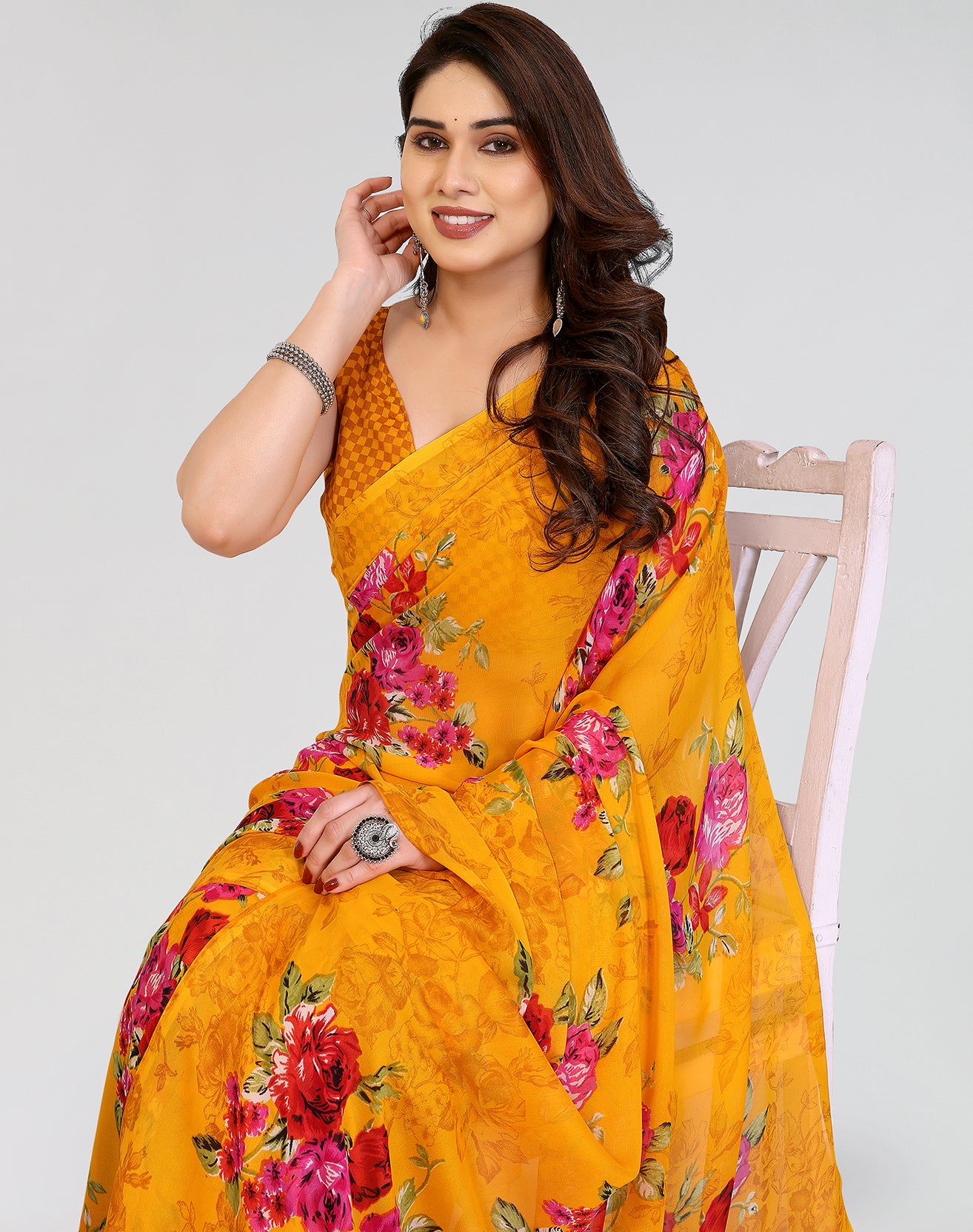 TARSHIKA YELLOW PRINTED GEORGETTE SAREE